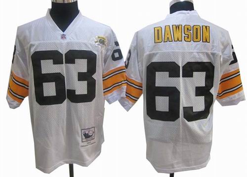 Pittsburgh Steelers #63 Dermonttt Dawson white 1982 throwback 60th patch jerseys