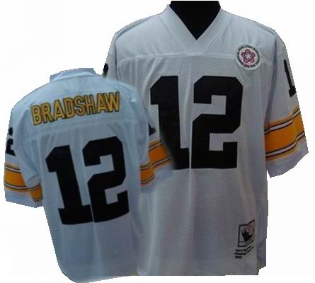 Pittsburgh Steelers 12# BRADSHAW white mitchellandness
