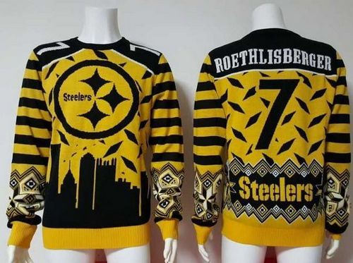 Pittsburgh Steelers 7 Ben Roethlisberger Yellow Black Ugly Sweater