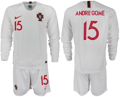 Portugal #15 Andre Gome Away Long Sleeves Soccer Country Jersey