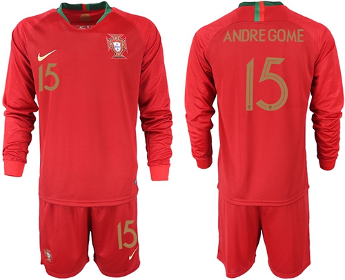 Portugal #15 Andre Gome Home Long Sleeves Soccer Country Jersey