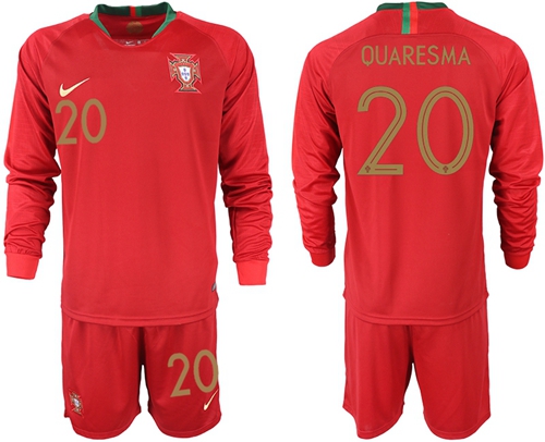 Portugal #20 Quaresma Home Long Sleeves Soccer Country Jersey