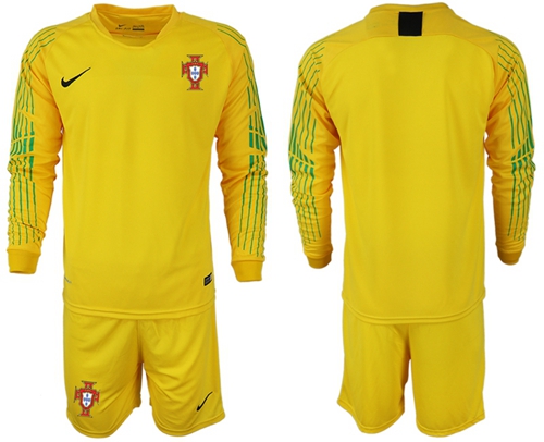 Portugal Blank Yellow Goalkeeper Long Sleeves Soccer Country Jersey