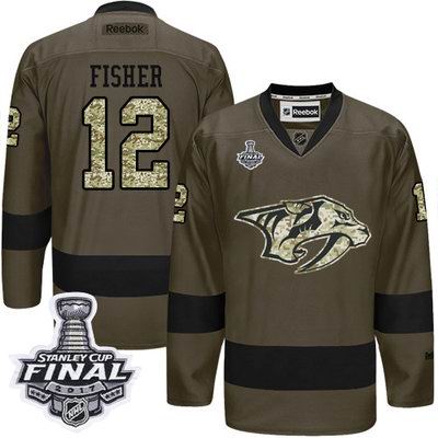 Predators #12 Mike Fisher Green Salute to Service 2017 Stanley Cup Final Patch Stitched NHL Jersey