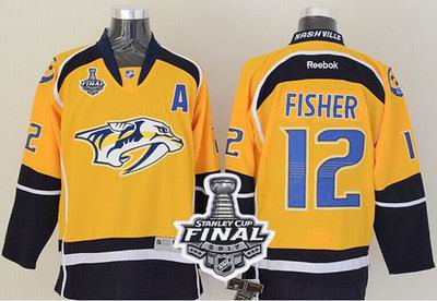 Predators #12 Mike Fisher Yellow Home 2017 Stanley Cup Final Patch Stitched NHL Jersey