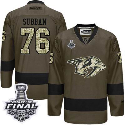 Predators #76 P.K Subban Green Salute to Service 2017 Stanley Cup Final Patch Stitched NHL Jersey