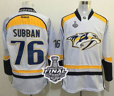 Predators #76 P.K Subban White Road 2017 Stanley Cup Final Patch Stitched NHL Jersey