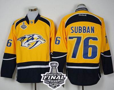 Predators #76 P.K Subban Yellow Home 2017 Stanley Cup Final Patch Stitched NHL Jersey