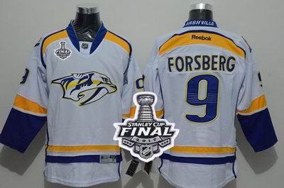 Predators #9 Filip Forsberg White Road 2017 Stanley Cup Final Patch Stitched NHL Jersey