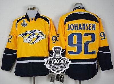 Predators #92 Ryan Johansen Yellow Home 2017 Stanley Cup Final Patch Stitched NHL Jersey