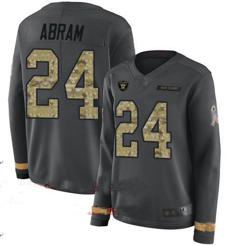 Raiders #24 Johnathan Abram Anthracite Salute to Service Women's Stitched Football Limited Therma Long Sleeve Jersey