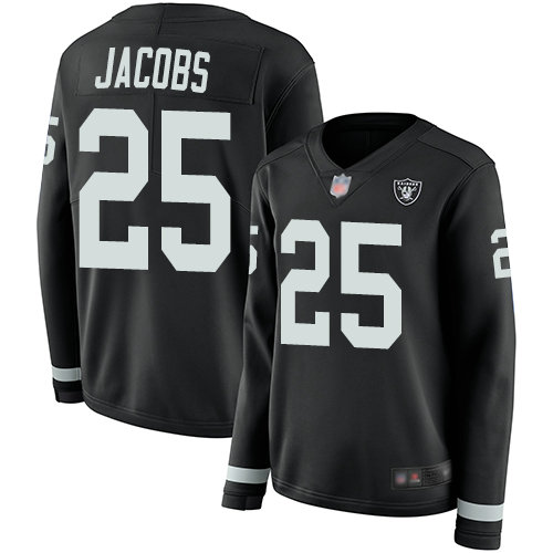 Raiders #25 Josh Jacobs Black Team Color Women's Stitched Football Limited Therma Long Sleeve Jersey
