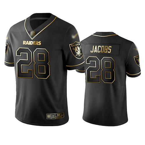 Raiders #28 Josh Jacobs Black Men's Stitched Football Limited Golden Edition Jersey