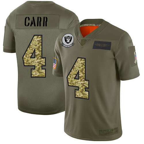 Raiders #4 Derek Carr Olive Camo Men's Stitched Football Limited 2019 Salute To Service Jersey