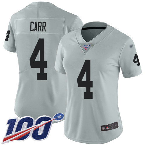 Raiders #4 Derek Carr Silver Women's Stitched Football Limited Inverted Legend 100th Season Jersey