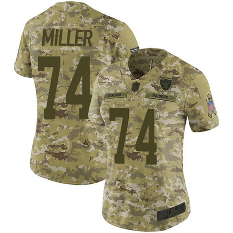 Raiders #74 Kolton Miller Camo Women's Stitched Football Limited 2018 Salute to Service Jersey