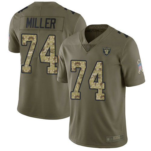 Raiders #74 Kolton Miller Olive Camo Men's Stitched Football Limited 2017 Salute To Service Jersey