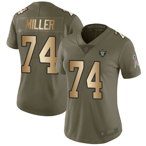 Raiders #74 Kolton Miller Olive Gold Women's Stitched Football Limited 2017 Salute to Service Jersey