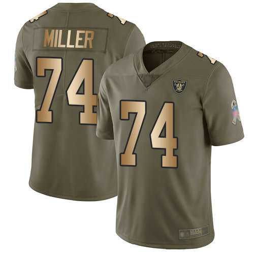 Raiders #74 Kolton Miller Olive Gold Youth Stitched Football Limited 2017 Salute to Service Jersey