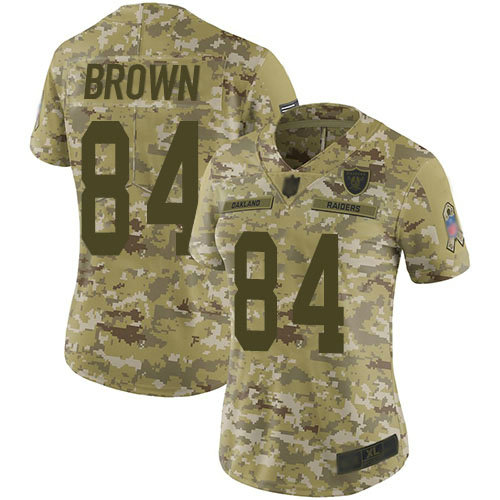 Raiders #84 Antonio Brown Camo Women's Stitched Football Limited 2018 Salute to Service Jersey