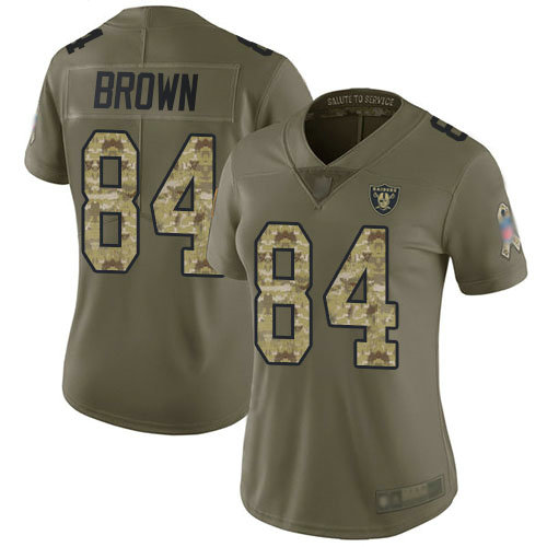 Raiders #84 Antonio Brown Olive Camo Women's Stitched Football Limited 2017 Salute to Service Jersey