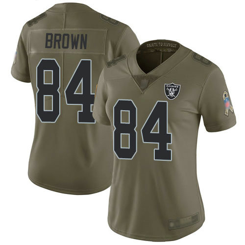 Raiders #84 Antonio Brown Olive Women's Stitched Football Limited 2017 Salute to Service Jersey