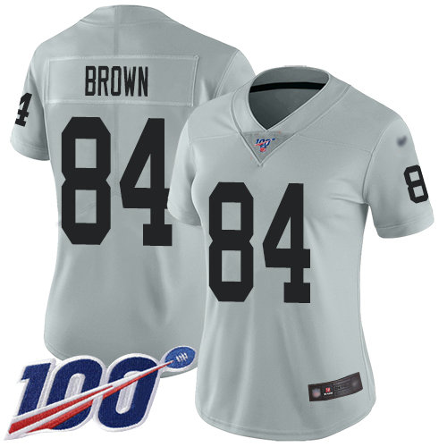 Raiders #84 Antonio Brown Silver Women's Stitched Football Limited Inverted Legend 100th Season Jersey
