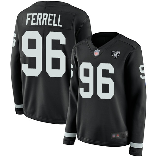 Raiders #96 Clelin Ferrell Black Team Color Women's Stitched Football Limited Therma Long Sleeve Jersey