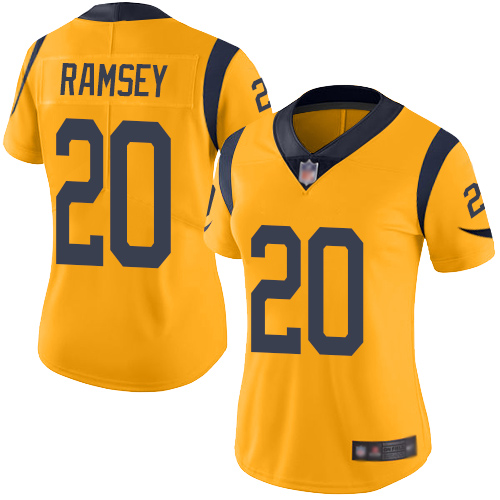 Rams #20 Jalen Ramsey Gold Women's Stitched Football Limited Rush Jersey