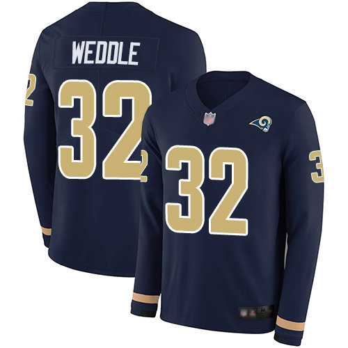 Rams #32 Eric Weddle Navy Blue Team Color Men's Stitched Football Limited Therma Long Sleeve Jersey