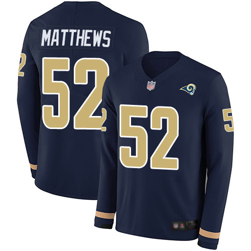 Rams #52 Clay Matthews Navy Blue Team Color Men's Stitched Football Limited Therma Long Sleeve Jersey