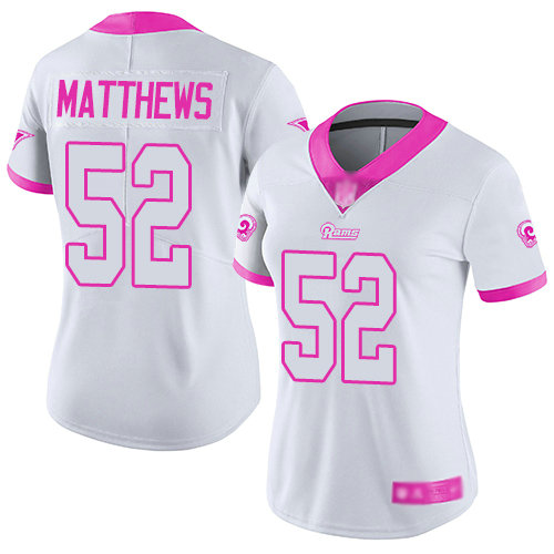 Rams #52 Clay Matthews White Pink Women's Stitched Football Limited Rush Fashion Jersey