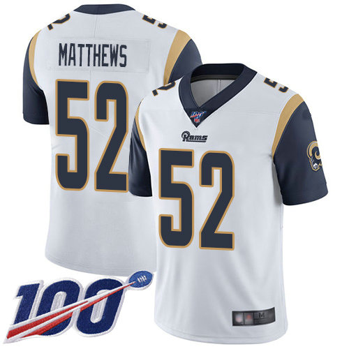 Rams #52 Clay Matthews White Youth Stitched Football 100th Season Vapor Limited Jersey