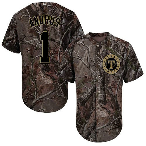 Rangers #1 Elvis Andrus Camo Realtree Collection Cool Base Stitched Baseball Jersey