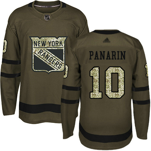 Rangers #10 Artemi Panarin Green Salute to Service Stitched Youth Hockey Jersey
