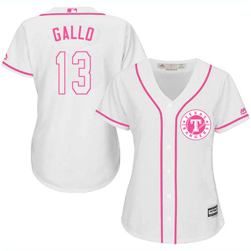 Rangers #13 Joey Gallo White Pink Fashion Women's Stitched Baseball Jersey