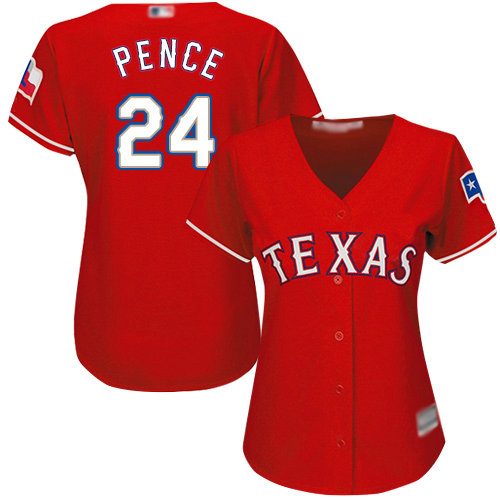 Rangers #24 Hunter Pence Red Alternate Women's Stitched Baseball Jersey