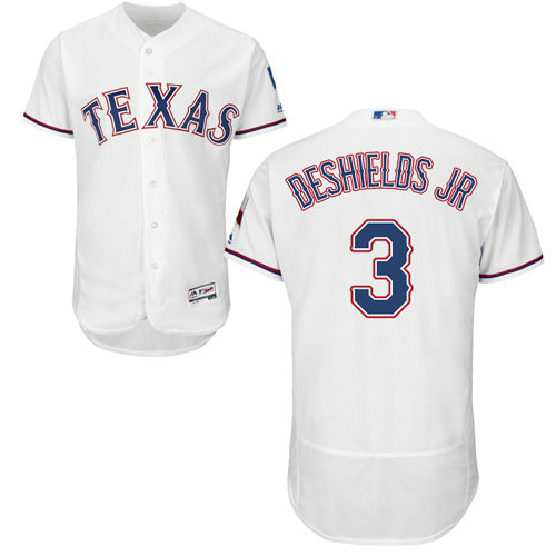 Rangers #3 Delino DeShields Jr. White Flexbase Authentic Collection Stitched Baseball Jersey