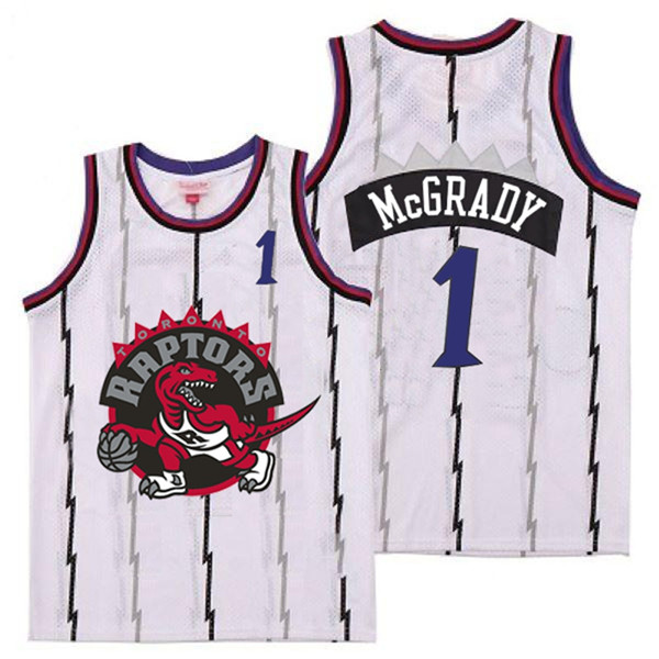 Raptors 1 Tracy McGrady White Big Gray Red Logo Retro Jersey 10