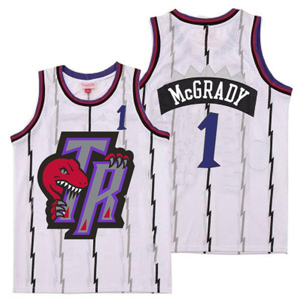 Raptors 1 Tracy McGrady White Big Gray TR Logo Retro Jersey 9