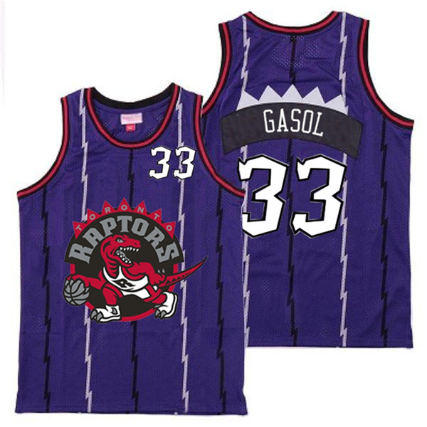 Raptors 33 Marc Gasol Purple Big Gray Red Logo Retro Jersey 10