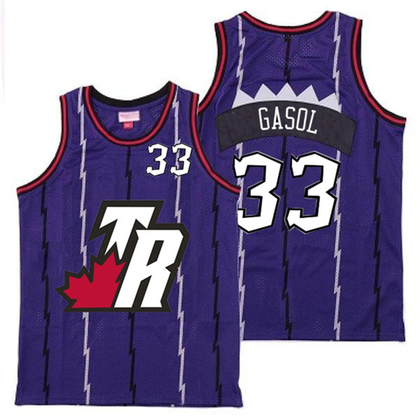 Raptors 33 Marc Gasol Purple Big White TR Logo Retro Jersey 7