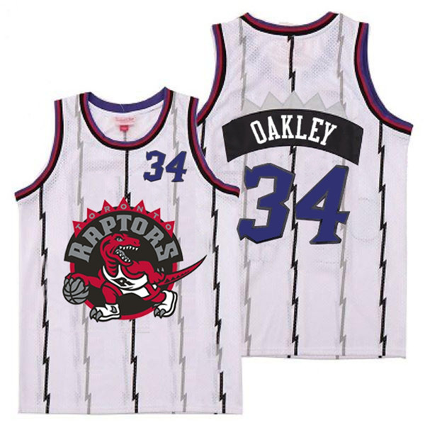 Raptors 34 Charles Oakley White Big Gray Red Logo Retro Jersey 10