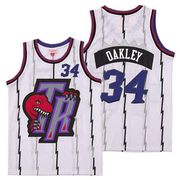 Raptors 34 Charles Oakley White Big Gray TR Logo Retro Jersey 9