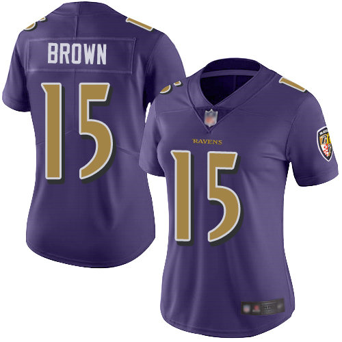 Ravens #15 Marquise Brown Purple Women's Stitched Football Limited Rush Jersey