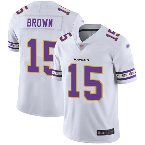 Ravens #15 Marquise Brown White Men's Stitched Football Limited Team Logo Fashion Jersey