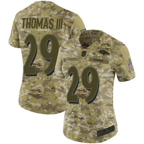 Ravens #29 Earl Thomas III Camo Women's Stitched Football Limited 2018 Salute to Service Jersey