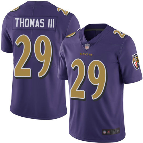 Ravens #29 Earl Thomas III Purple Youth Stitched Football Limited Rush Jersey