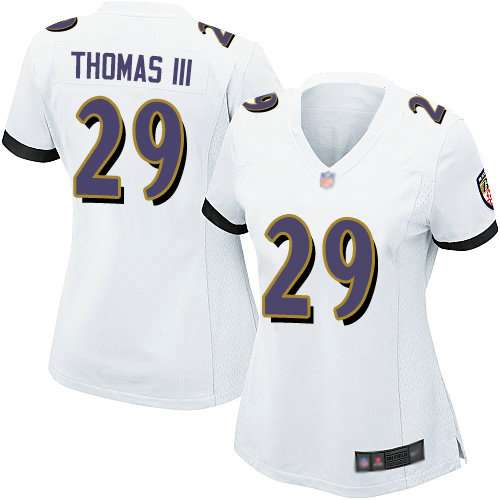 Ravens #29 Earl Thomas III White Women's Stitched Football New Elite Jersey