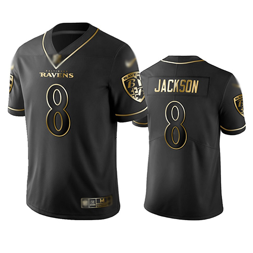 Ravens #8 Lamar Jackson Black Men's Stitched Football Limited Golden Edition Jersey